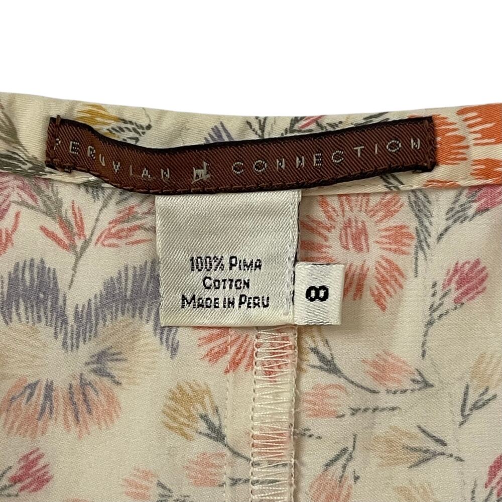 Peruvian Connection Pima Cotton Trumpet Skirt -Cream Multicolor Floral - Size 8 - Picture 3 of 4